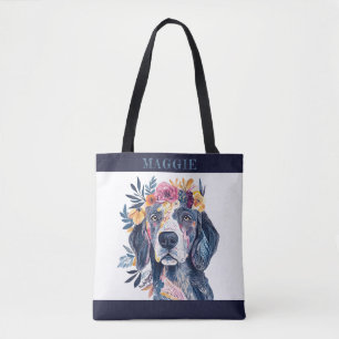 Boho Floral Spanel Dog Aquarellfarben Illustration Tasche