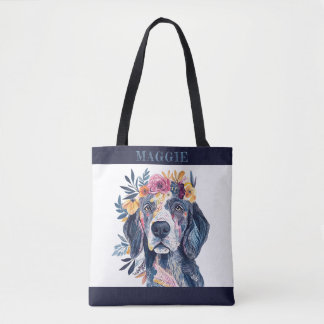 Boho Floral Spanel Dog Aquarellfarben Illustration Tasche