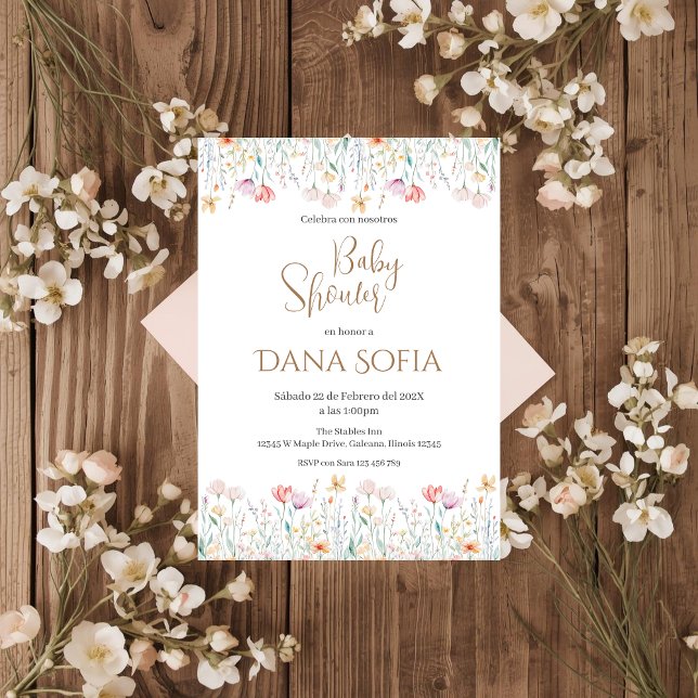 Boho floral Spanish Baby Shower Girl Einladung (Von Creator hochgeladen)
