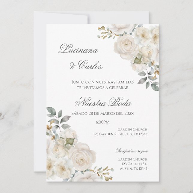 Boho Floral Spanish Wedding Einladung (Vorderseite)