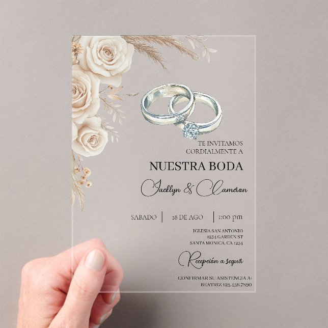 Boho Floral Spanish Wedding Invitation (In situ (ordinateur de poche))