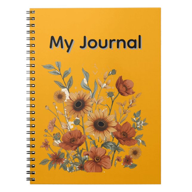 Boho Floral Spiral Notebook, warme, erdige Tones Notizblock (Vorderseite)
