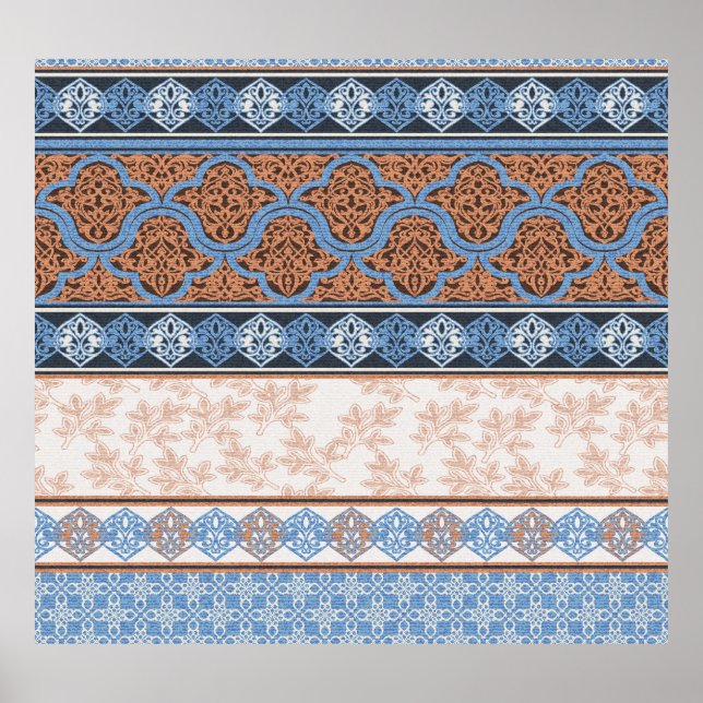 Boho Floral Streifen: Ethnische Nahtlose Sammlung Poster (Vorne)
