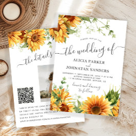 Boho floral sunflower black and white wedding einladung