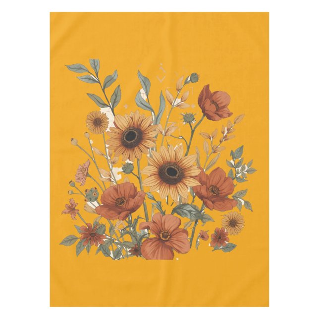 Boho Floral Tablecloth - Warme, erdige Töne Tischdecke (Vorderseite)