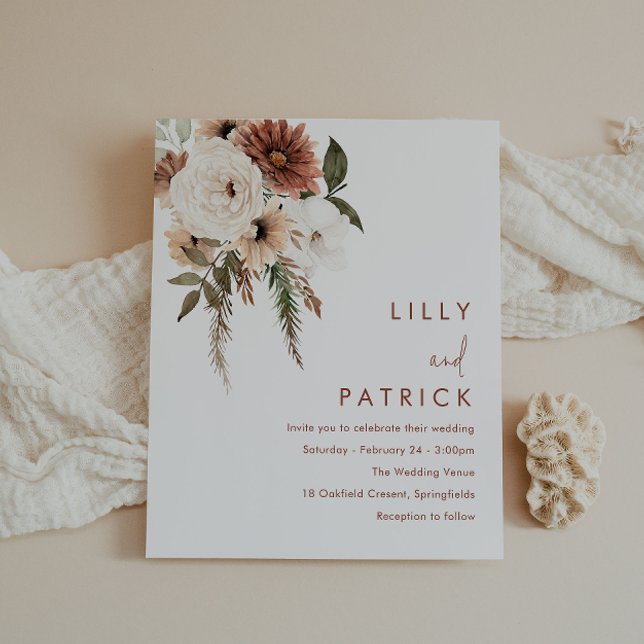 Boho Floral Terracotta Budget Hochzeit Einladung (Von Creator hochgeladen)