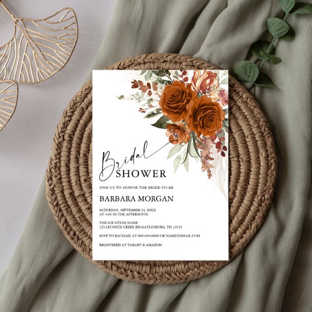 Boho Floral Terracotta Burnt Orange Brautparty Einladung (Von Creator hochgeladen)