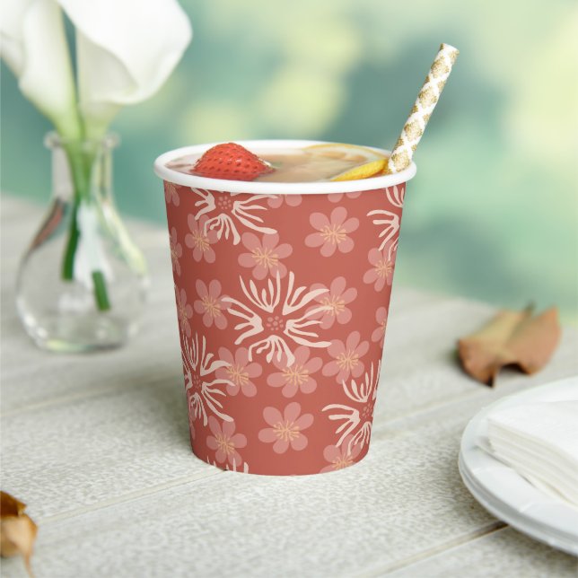 Boho Floral Terracotta Design Pappbecher (In Situ)