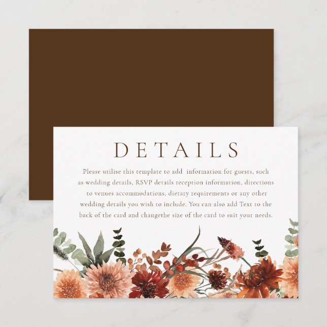 Boho Floral Terracotta Hochzeit Details Begleitkarte (Vorne/Hinten)