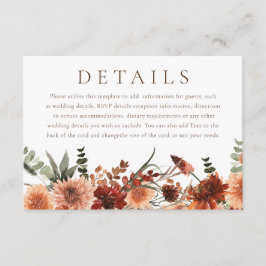 Boho Floral Terracotta Hochzeit Details Begleitkarte