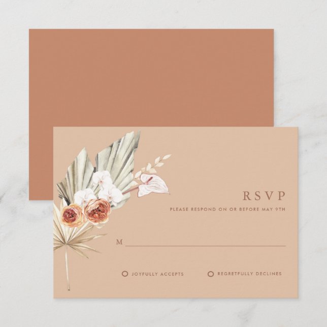 Boho Floral Terracotta Monogram Wedding RSVP Card Karte (Vorne/Hinten)