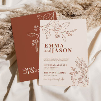 Boho Floral Terre Faire-part de mariage Beige