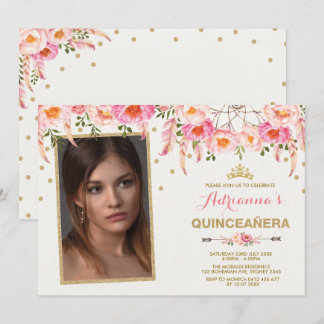 Boho Floral Tiara Dreamcatcher / Girl Quinceañera Einladung