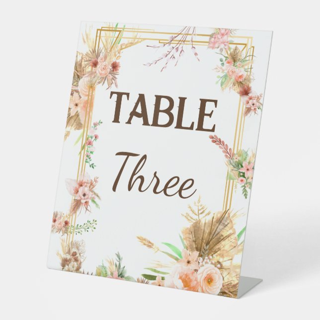 Boho Floral Tischnummer Sockelschild (Vorderseite)