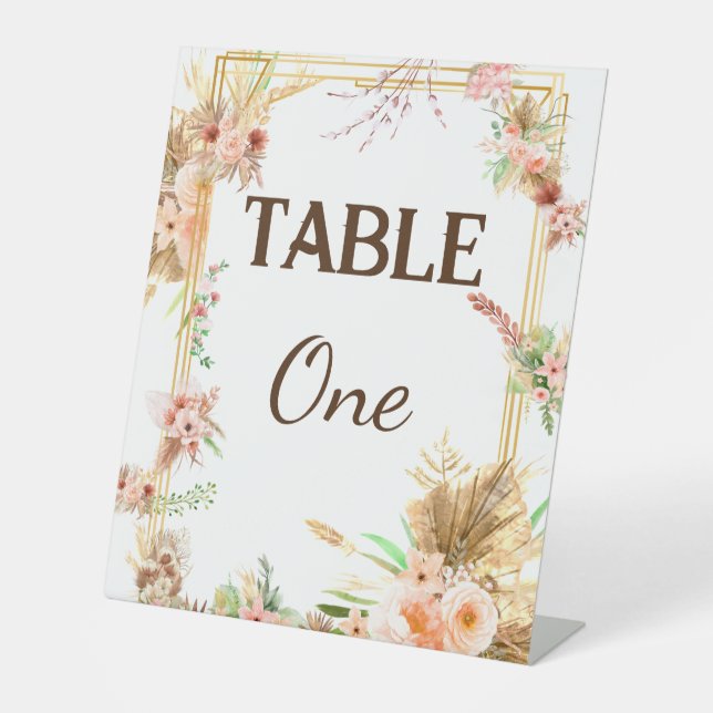 Boho Floral Tischnummer Sockelschild (Vorderseite)