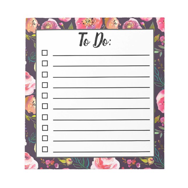 Boho Floral to do List, Daily Task Planner Notizblock (Vorderseite)