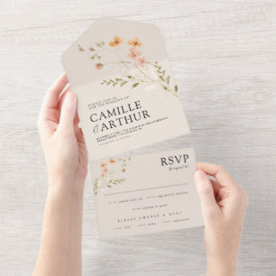 Boho Floral tout en un Faire-part de mariage RSVP
