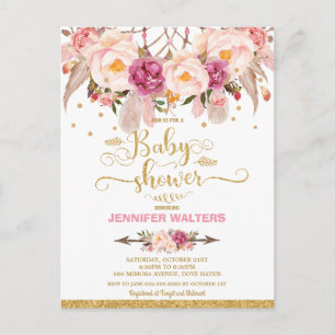 Boho Floral Traumfänger Baby Shower Einladung Postkarte