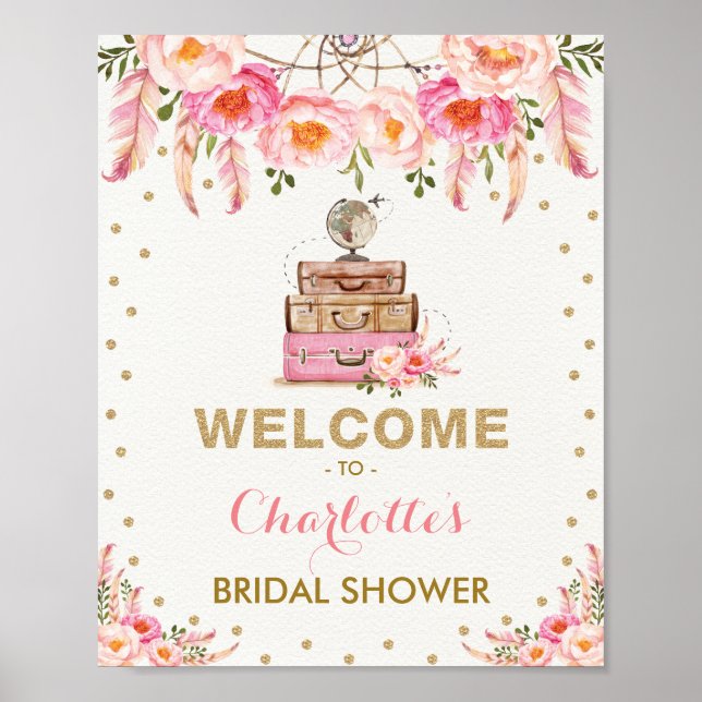 Boho Floral Travel Brautparty Chic Miss an Mrs. Poster (Vorne)