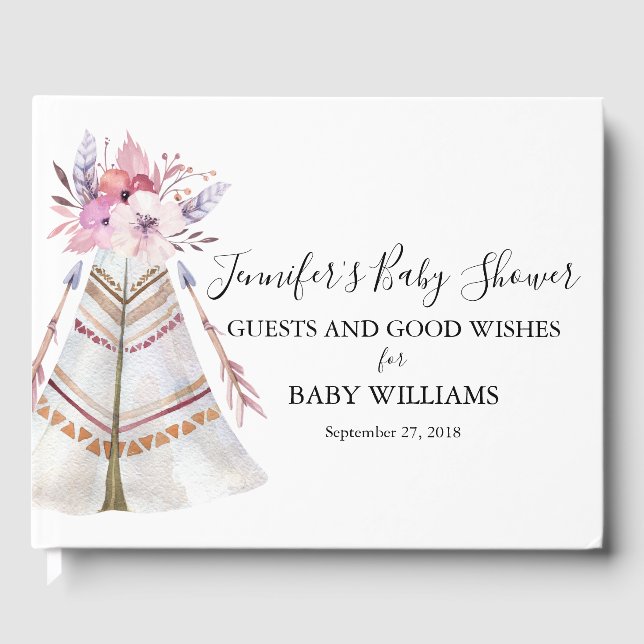 Boho Floral Tribal Teepee Baby Dusche Gästebuch (Vorderseite)