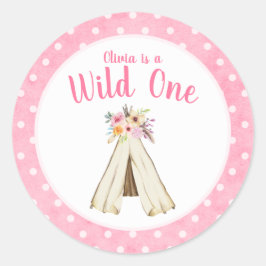 Boho Floral Tribal Teepee Wild 1 1. Geburtstag Runder Aufkleber