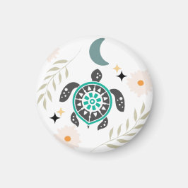 Boho Floral Turtle - Crescent Moon Magnet