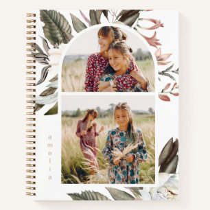 Boho Floral Two Foto and Name Notebook Notizbuch
