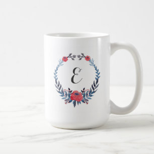 Boho Floral Wasserfarbe Rote Rosen Monogramm Kaffeetasse