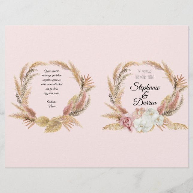 Boho Floral Watercolor Pampas Palm Wedding Program (Vorderseite)