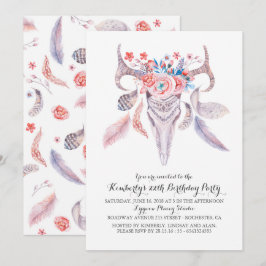 Boho Floral Watercolor Skull Geburtstagsparty Einladung