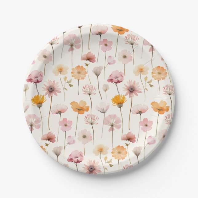 Boho Floral Watercolor Wildblumen Pappteller (Vorderseite)