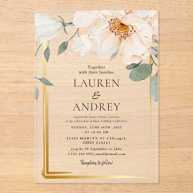 Boho Floral  Wedding  Acryleinladungen (Vorderseite)