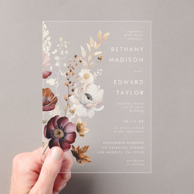 Boho Floral Wedding Acryleinladungen (Insitu (Handheld))
