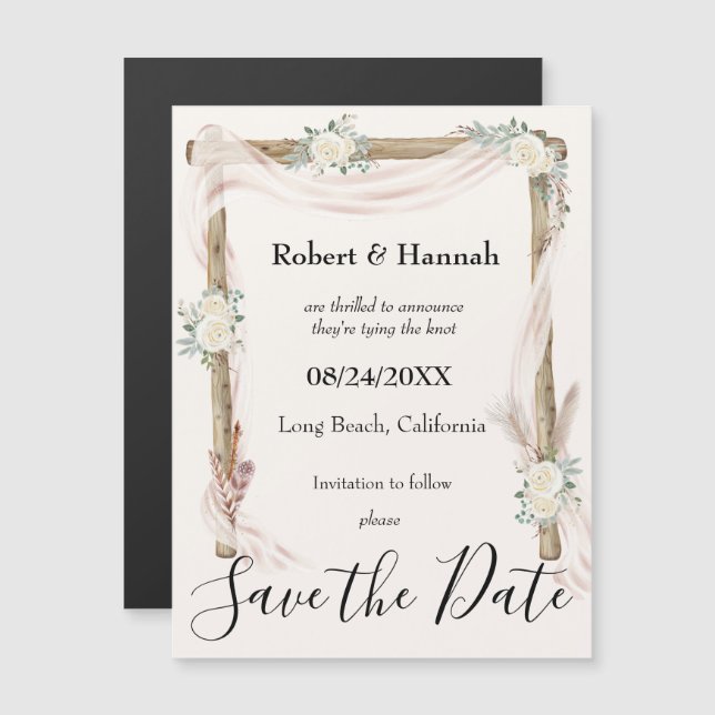 Boho Floral Wedding Arch Save the Date Magnet (Vorne/Hinten)
