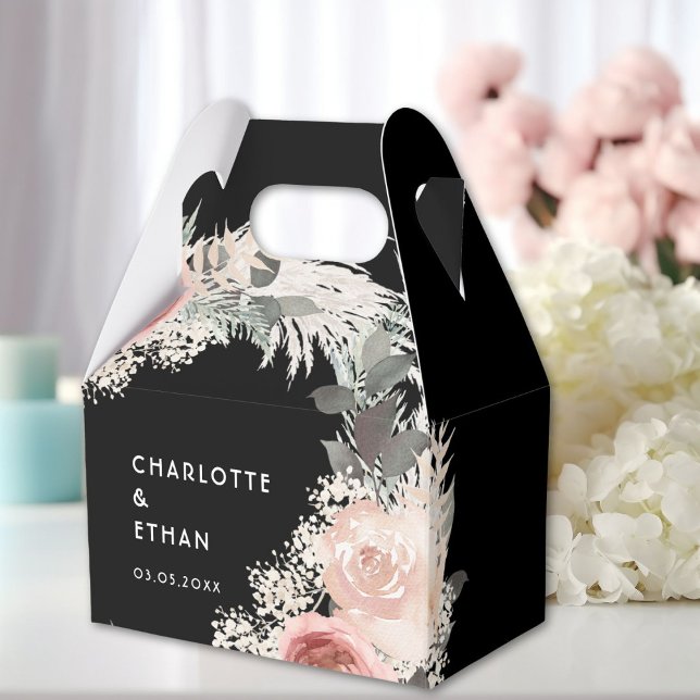 Boho Floral Wedding Box Geschenkboxen Geschenkschachtel (Personalized Boho Floral Wedding Black Favor Boxes with your Name & Date.)
