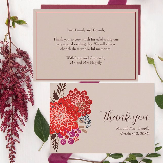 Boho Floral Wedding Danke Cards Einladung (Boho Floral Wedding Thank Cards, Easy to personalize.)