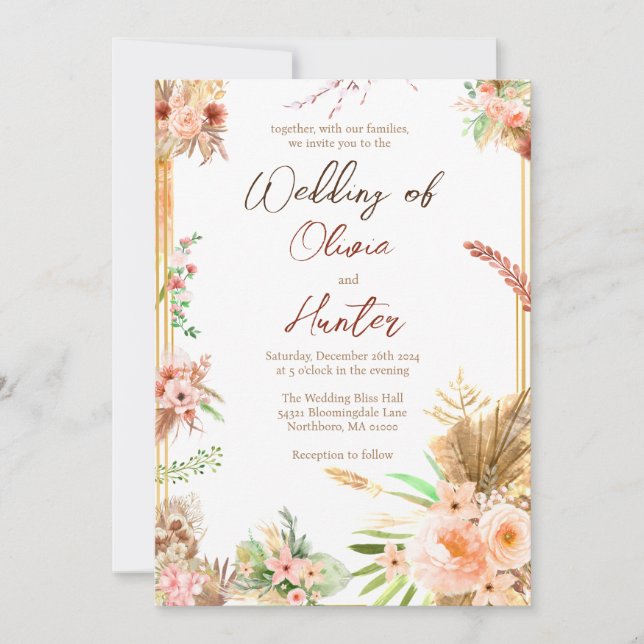 Boho Floral Wedding Einladung (Vorderseite)