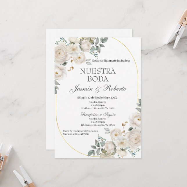 Boho Floral Wedding Einladung (Vorderseite/Rückseite Beispiel)
