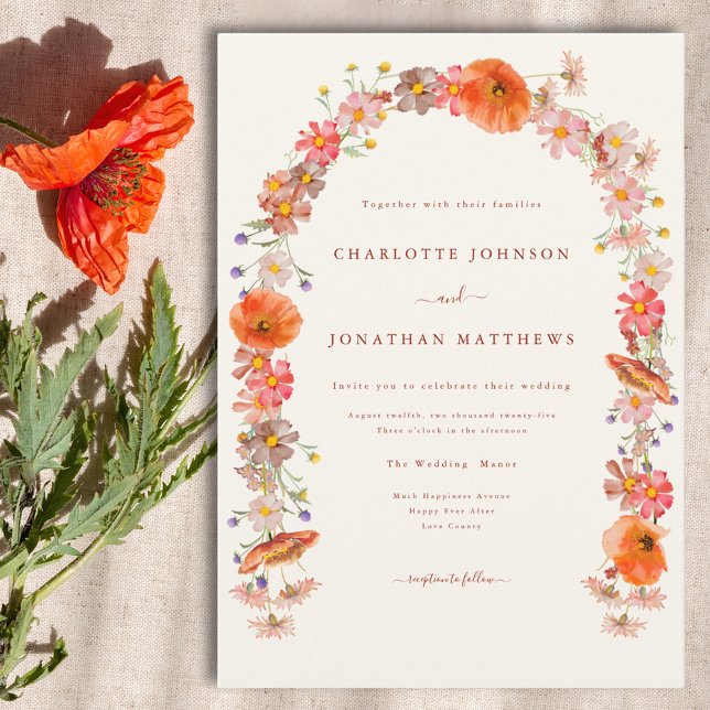 Boho Floral Wedding Einladung (Elegant wildflower boho floral arch wedding invitation )