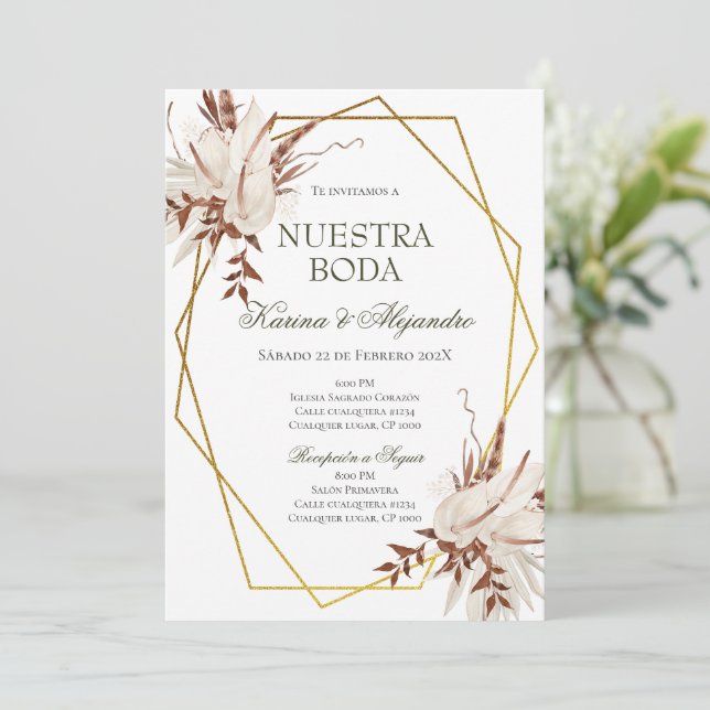Boho Floral Wedding Einladung (Stehend Vorderseite)