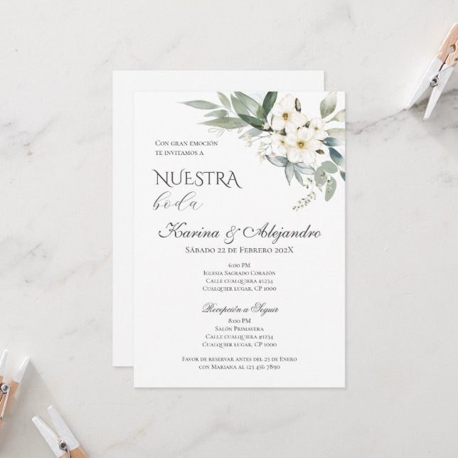Boho Floral Wedding Einladung (Vorderseite/Rückseite Beispiel)