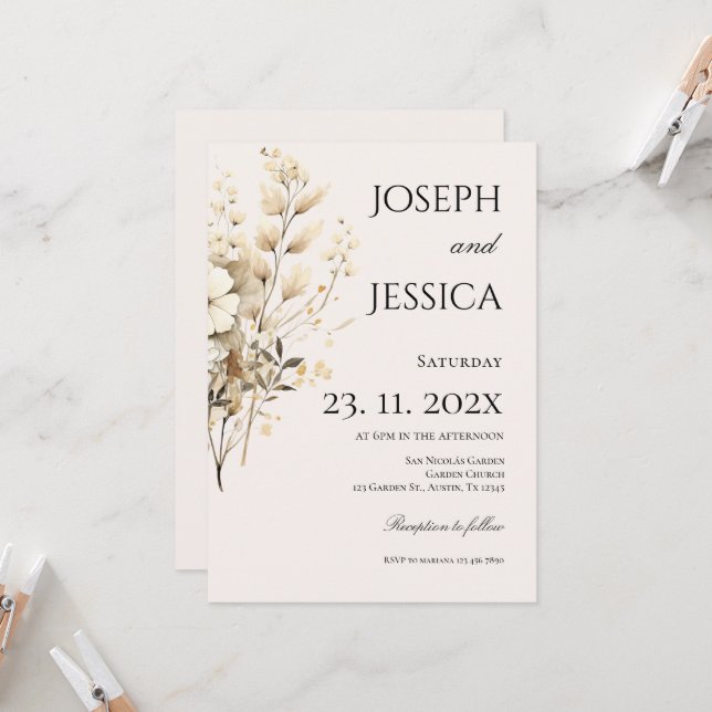 Boho Floral Wedding Einladung (Vorderseite/Rückseite Beispiel)