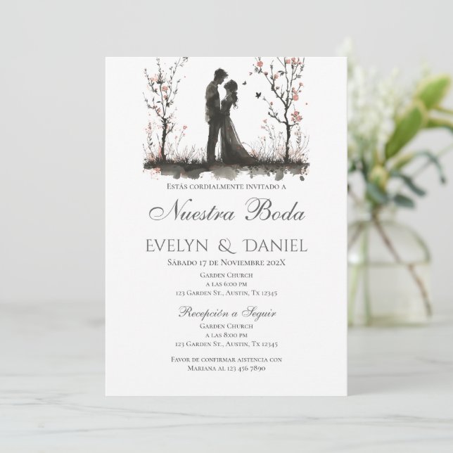 Boho Floral Wedding Einladung in Spanisch (Stehend Vorderseite)