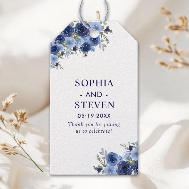 Boho Floral Wedding – Navy Blue Flowers Geschenkanhänger (Von Creator hochgeladen)