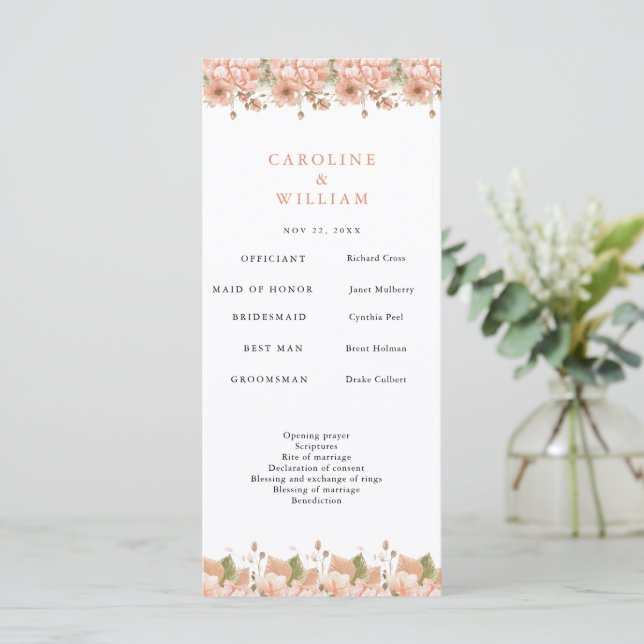 Boho Floral Wedding Programm (Stehend Vorderseite)