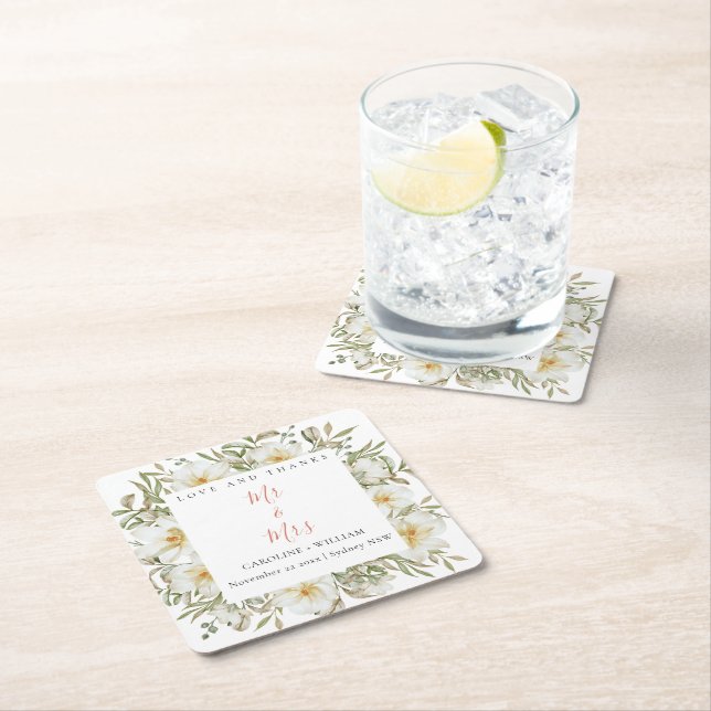 Boho Floral Wedding Rechteckiger Pappuntersetzer (Vor Ort)