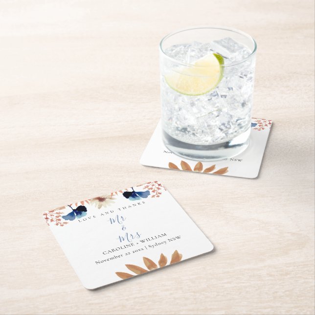 Boho Floral Wedding Rechteckiger Pappuntersetzer (Vor Ort)