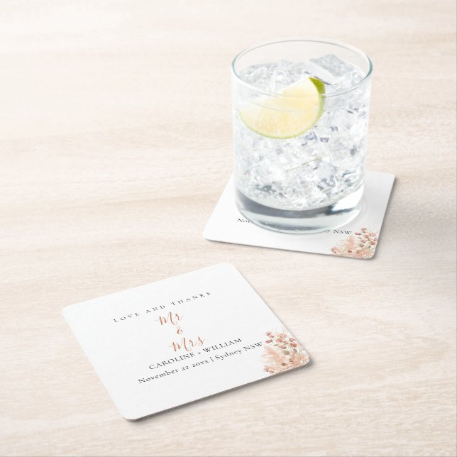 Boho Floral Wedding Rechteckiger Pappuntersetzer (Vor Ort)