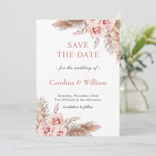 Boho Floral Wedding Save The Date (Stehend Vorderseite)