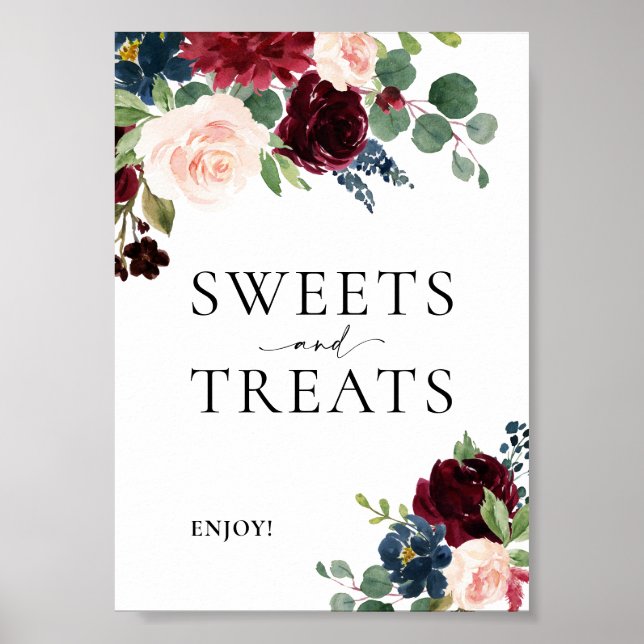 Boho Floral Wedding Sign - Süße und Leckereien Poster (Vorne)
